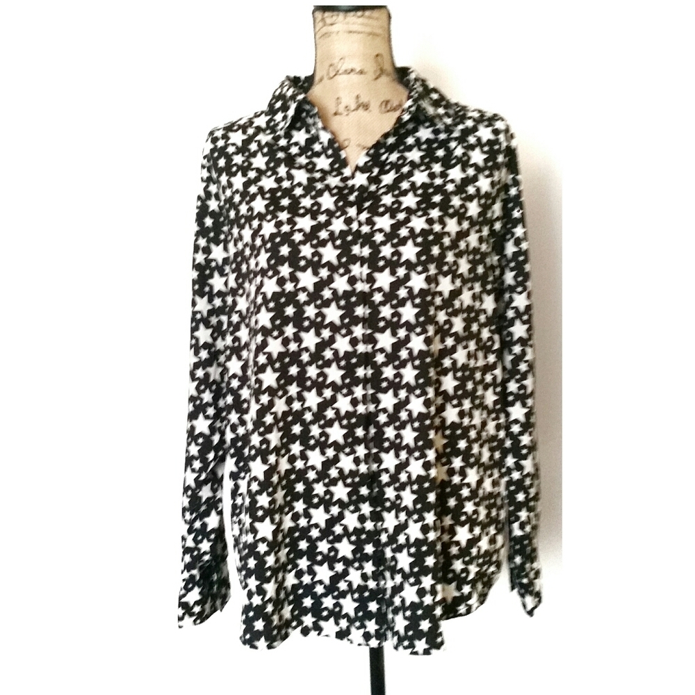 Women's Long-sleeved Blouse Stars Black White